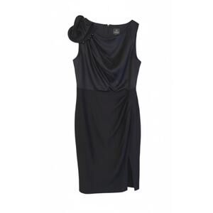 Adrianna Papell Black Shoulder Dress Structural Ruffle Beaded Bodice